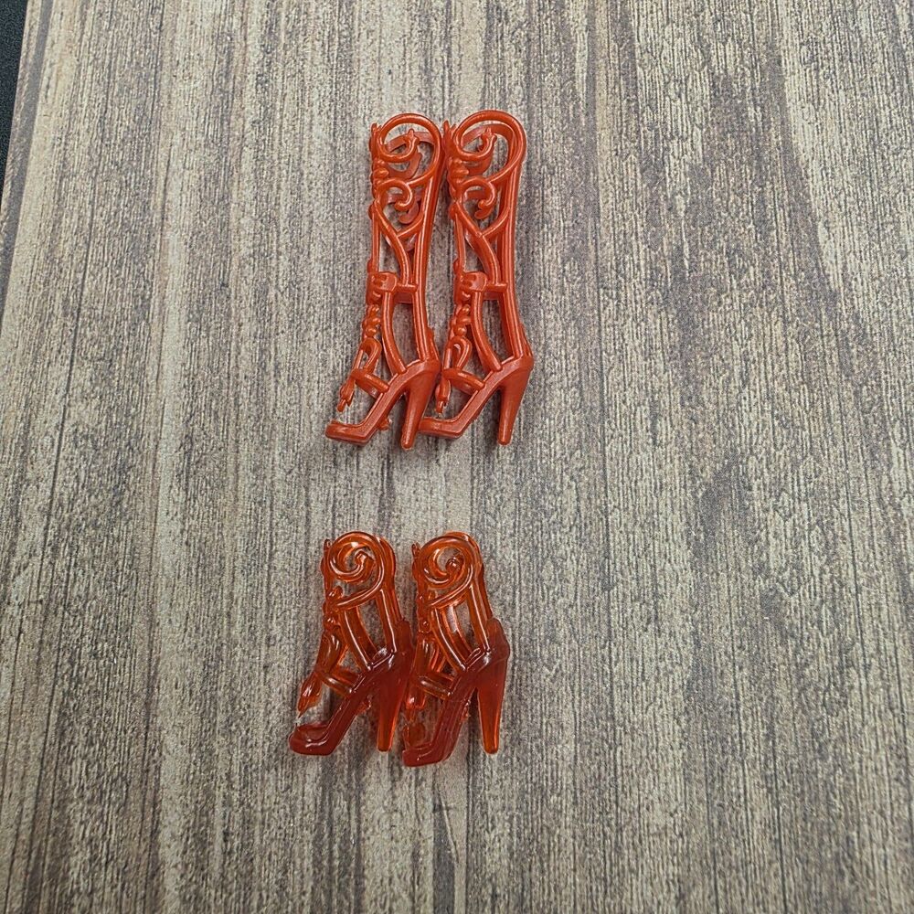 Lot Of 2 Red Filigree Boots Fits Barbie Fashion Doll 1 Tall Set 1 Ankle Boot Set